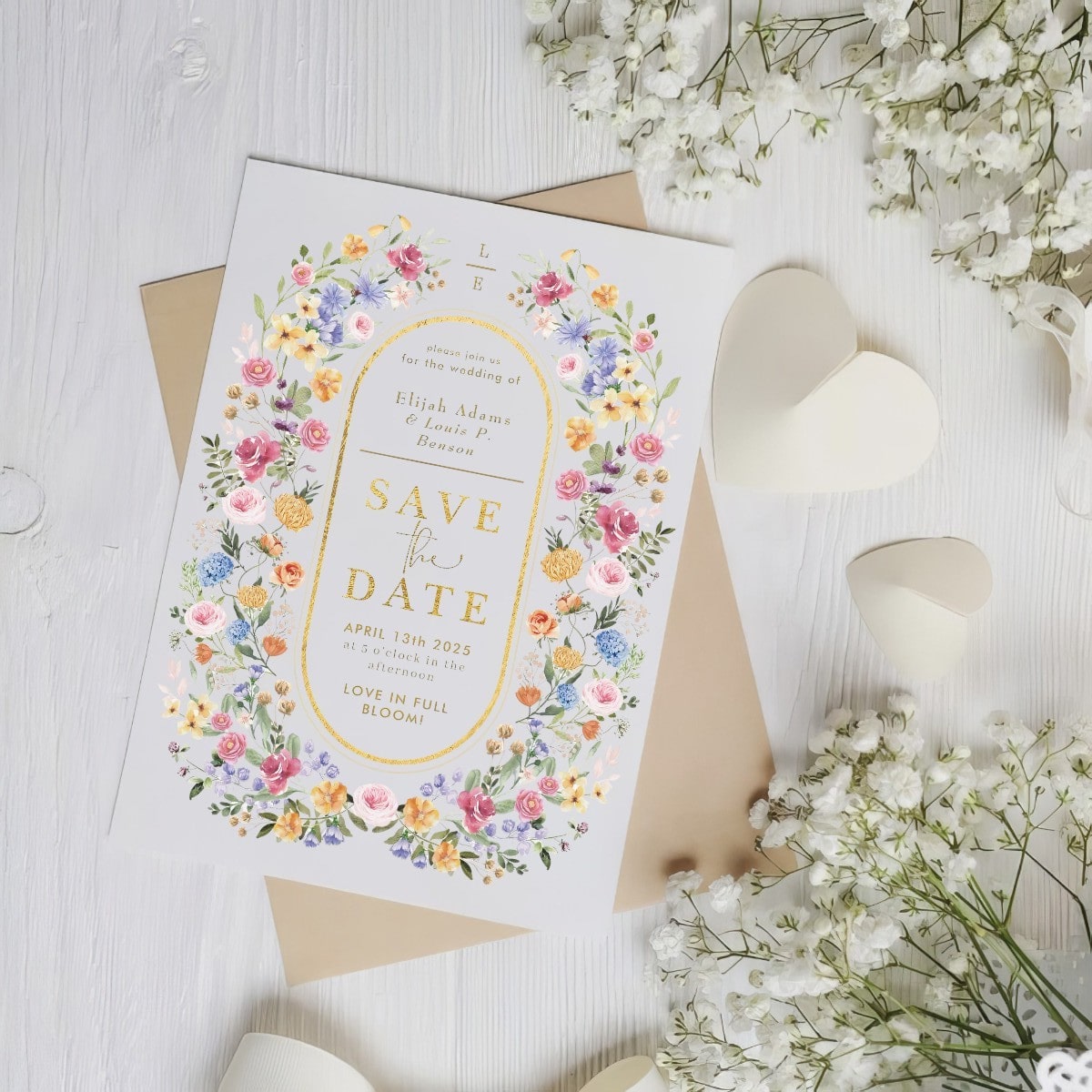 Elegant Floral Save the Date Wedding Invitation Cards – Effortless Ele –  Line \u0026 Stitch, image size:1200x1200