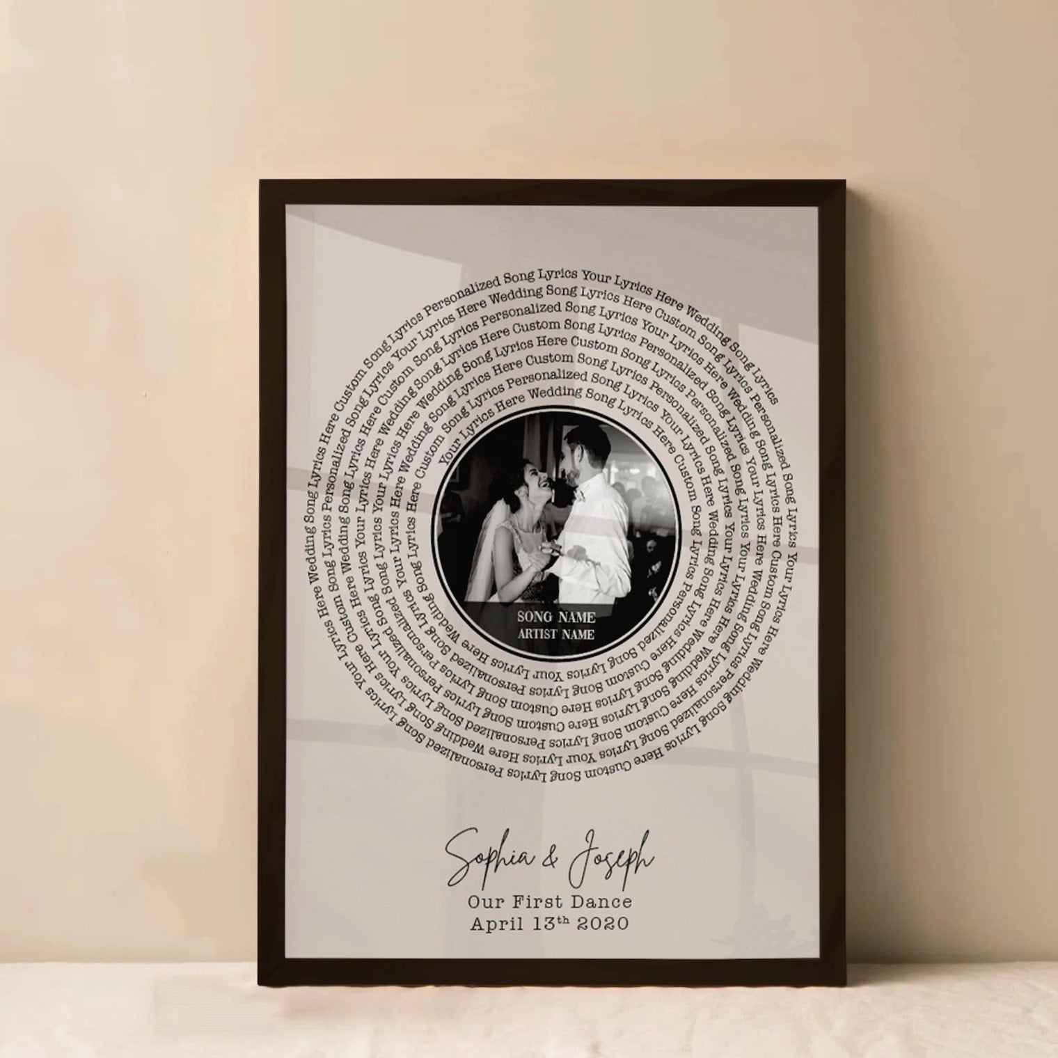 Personalised Song Lyrics Print - Custom Vinyl Record Wedding Anniversary Gift Framed
