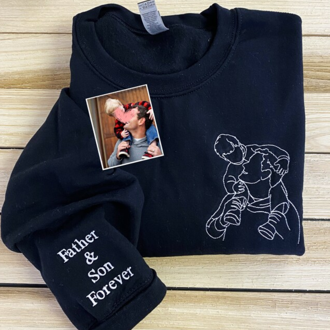 Dad Me Custom Embroidered Line Art Stitched Hoodie Line Stitch