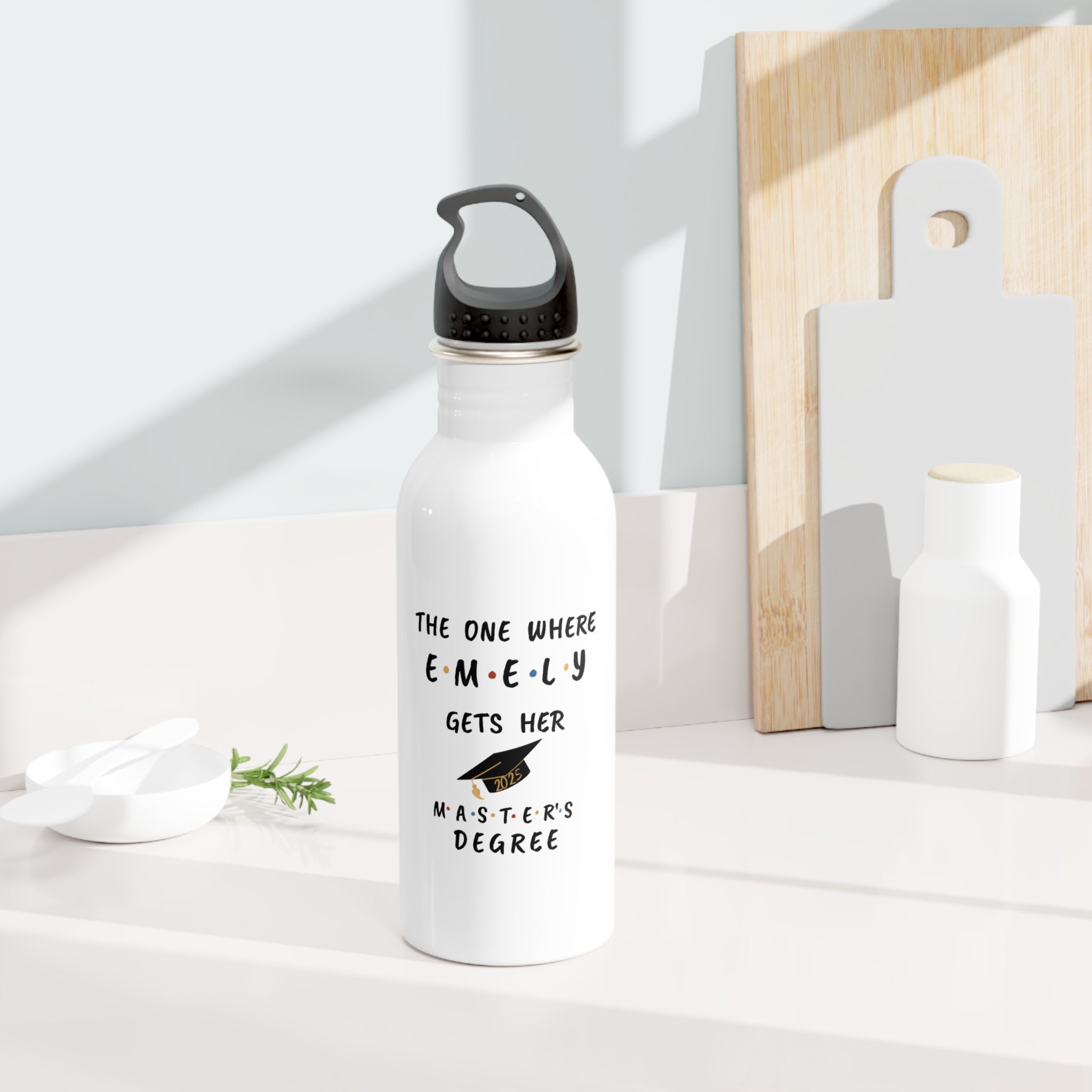 The One Where Emely Gets Her Master’s Degree Water Bottle – Personalized Graduation Gift for 2025