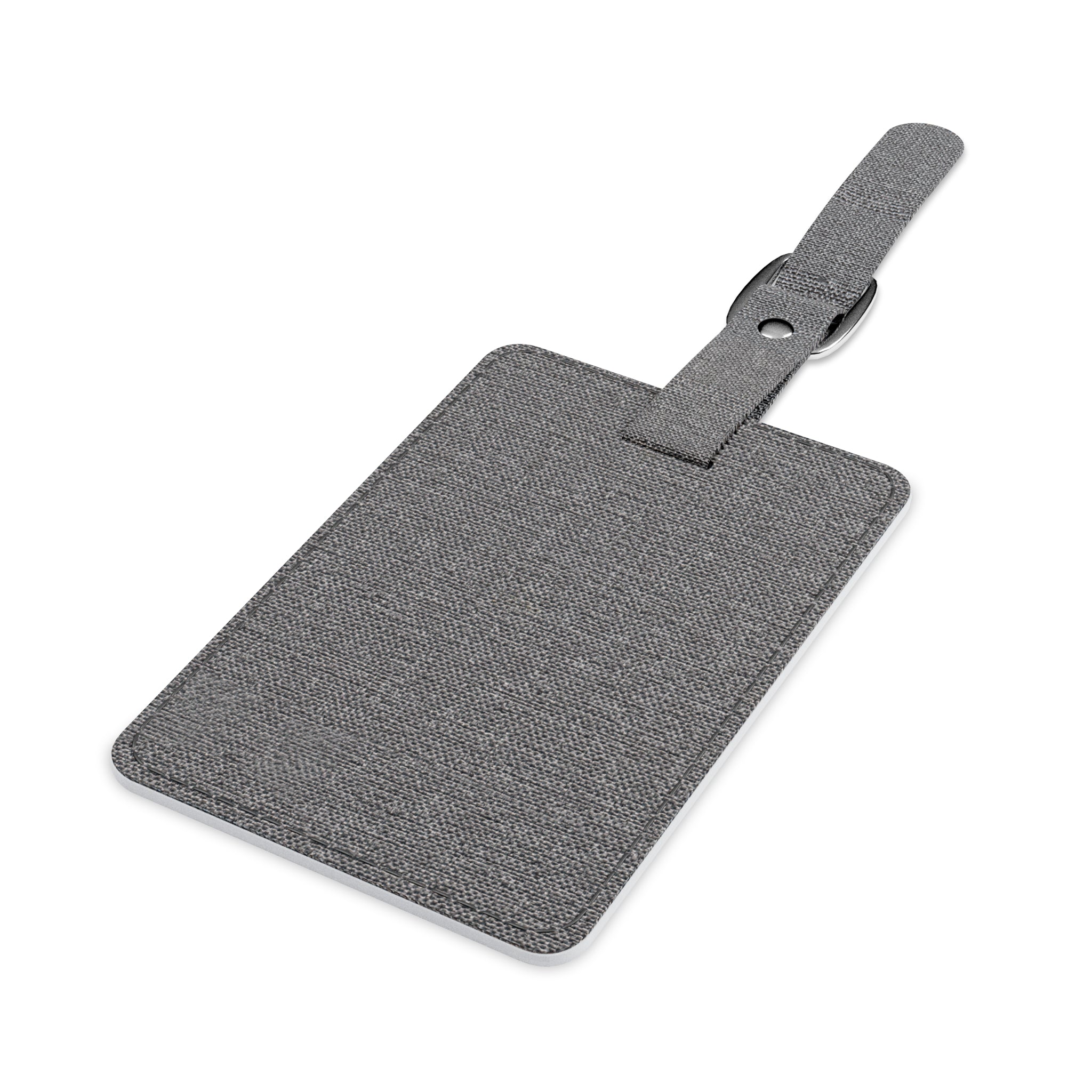 Saffiano polyester luggage tag in gray with adjustable strap