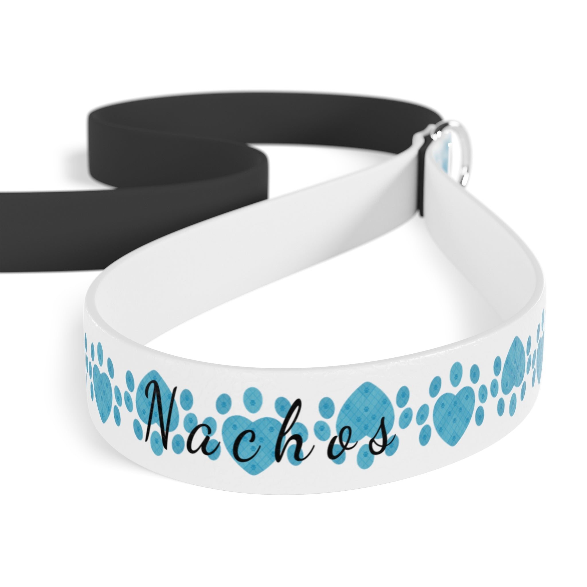 Custom Heart Paw Print Dog Leash – Personalized Name, Pink, Blue & Grey Options