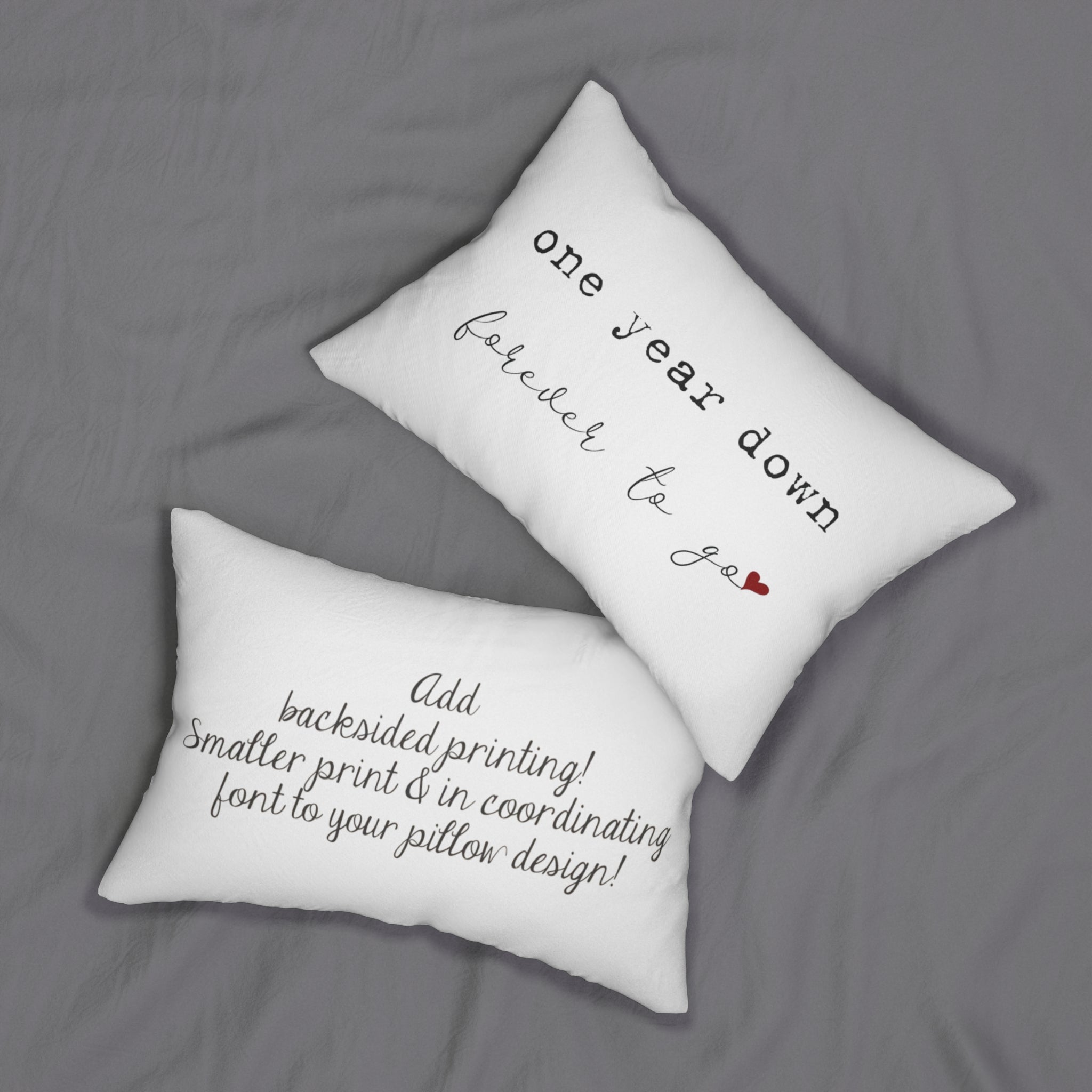 Personalized heart icon pillow with anniversary message for couples