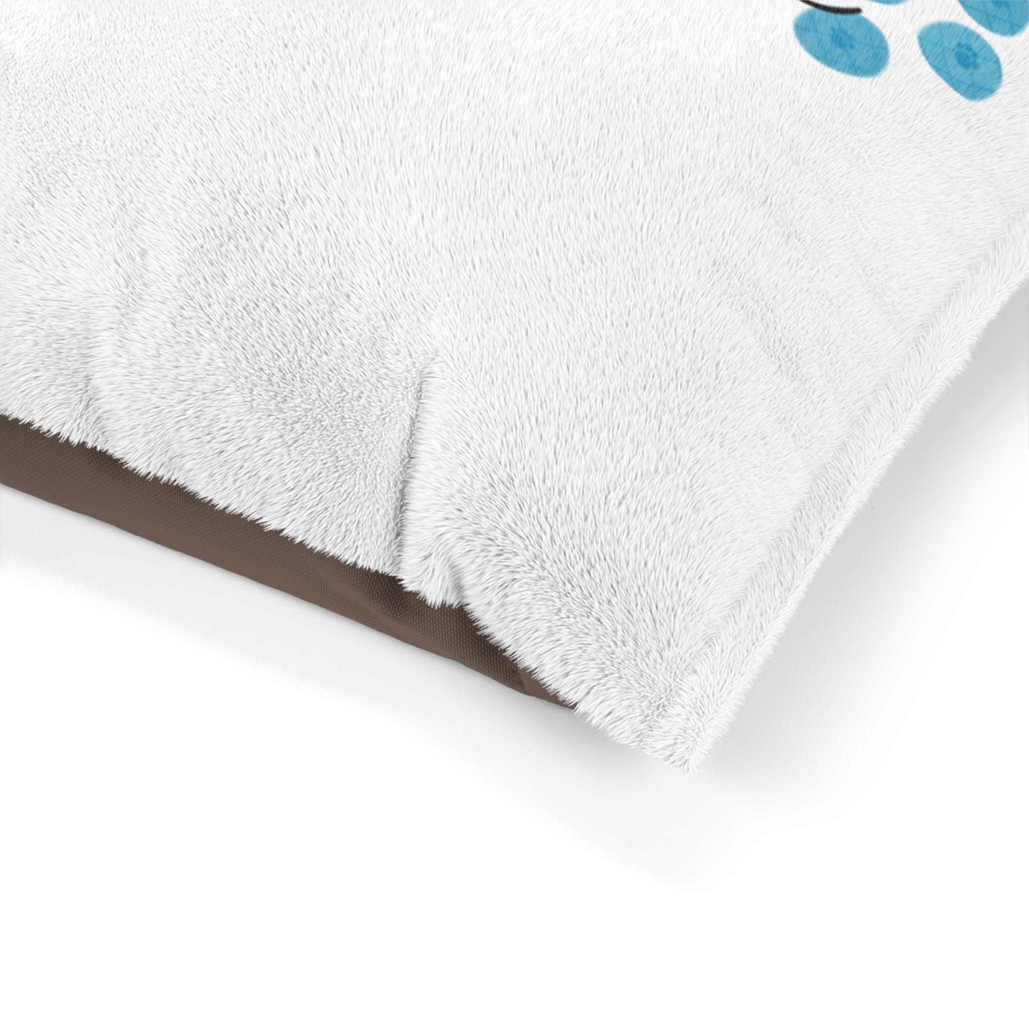 Custom pet bed with heart paw design and personalized name in soft indoor fabric

