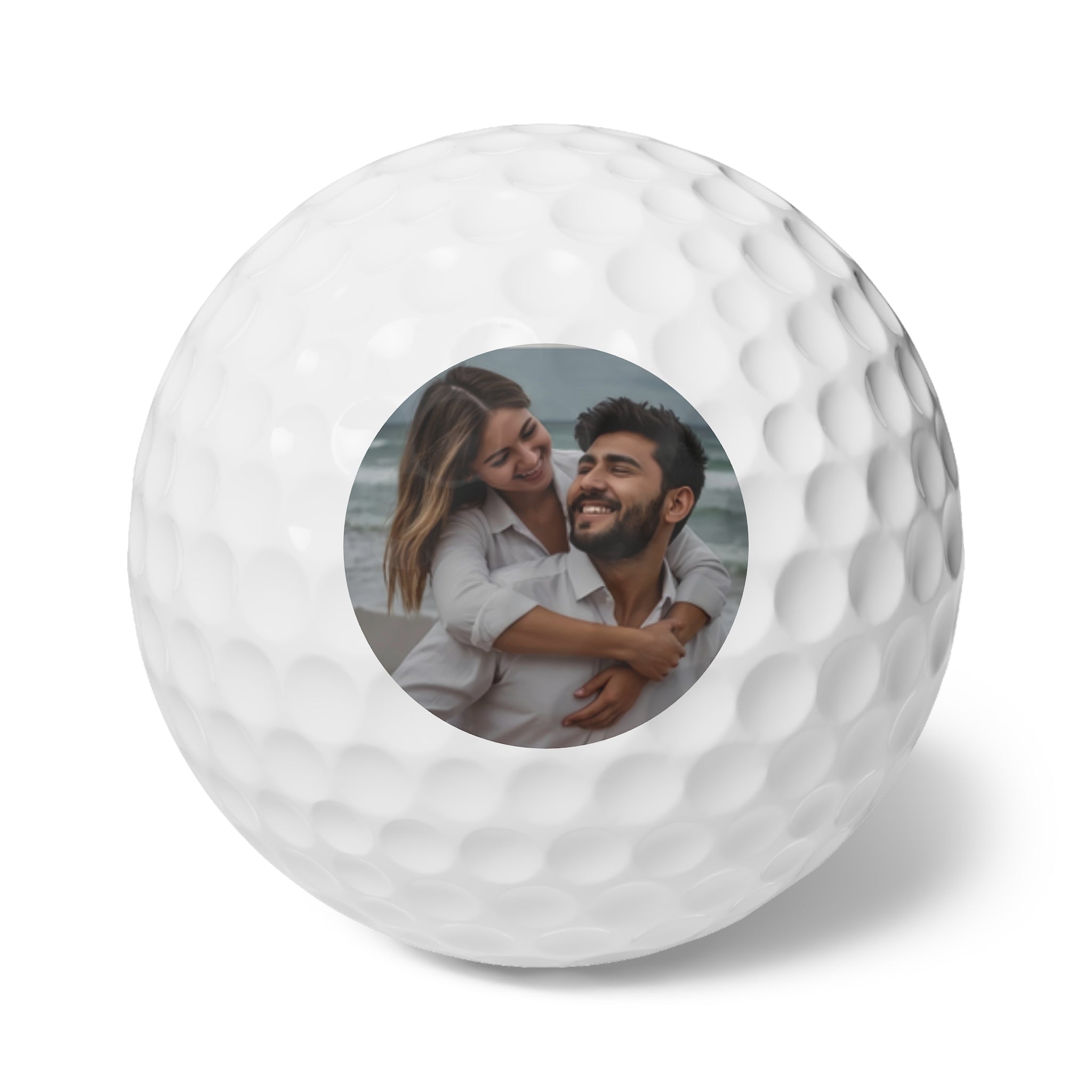 Set of custom photo golf balls with a couple’s image printed on each—ideal personalized gift for golfers and romantic anniversary gifts for him and her.