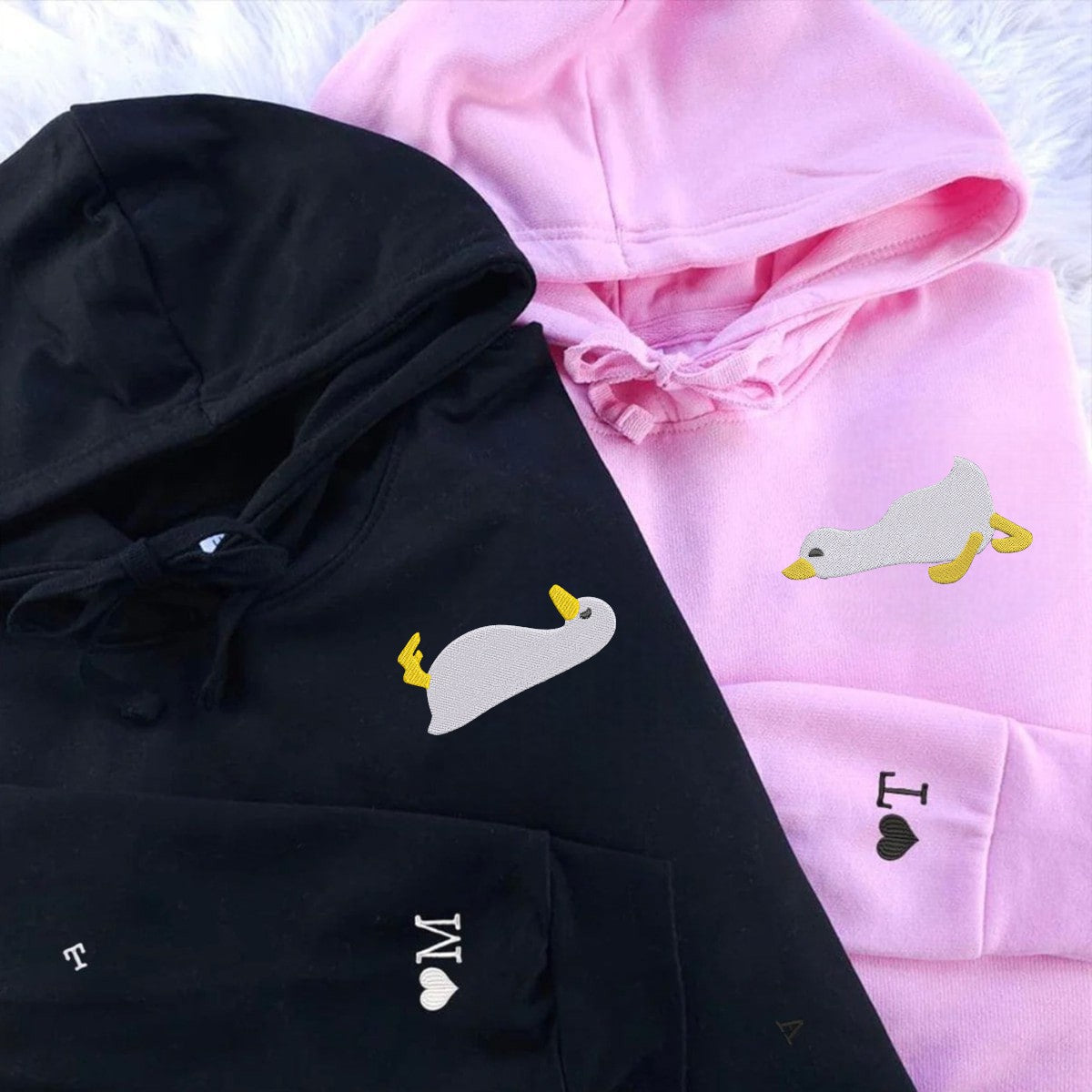 Cute duck embroidery sweatshirts for couples

