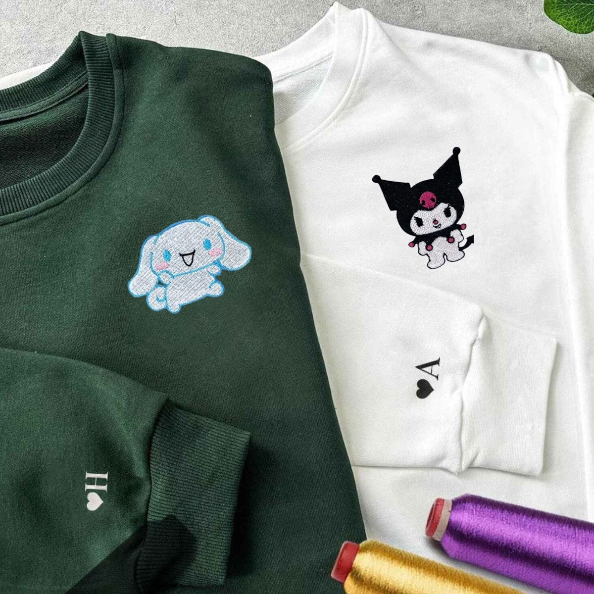 Cartoon Cat and Bunny hoodies with fun embroidered designs for casual wear.