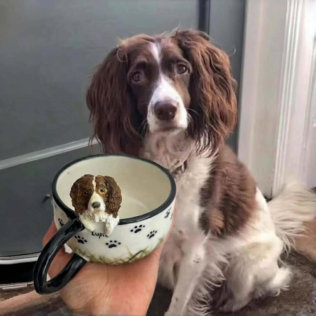 Custom pet mug with dog face sculpted handle