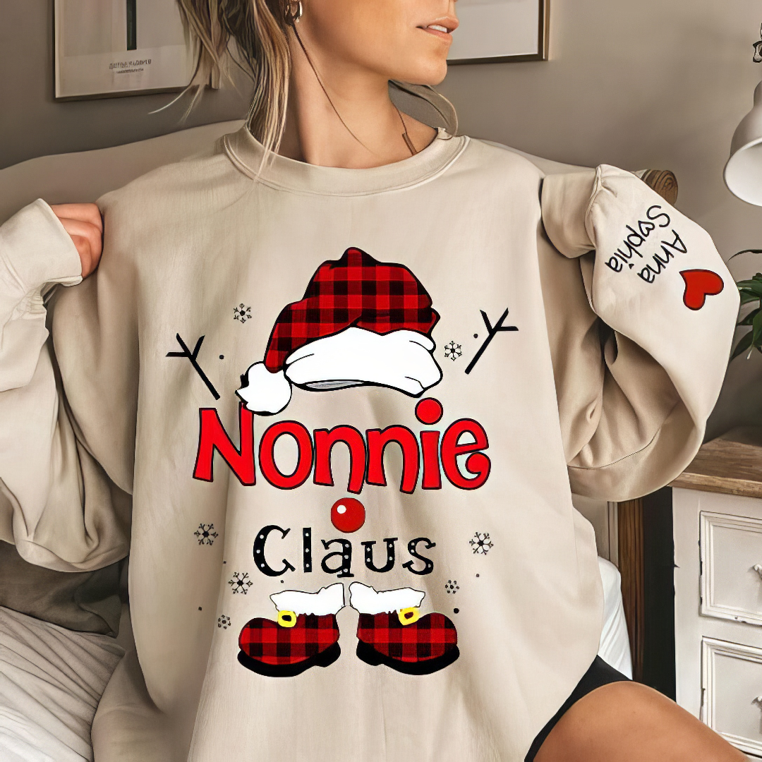 Line Stitch Nickname Santa Graphic Sweatshirt Custom Embroidered Christmas Hoodie