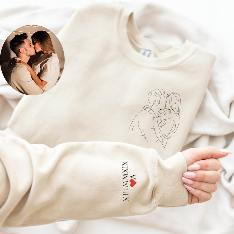Personalized Matching Couple Hoodies Line Stitch