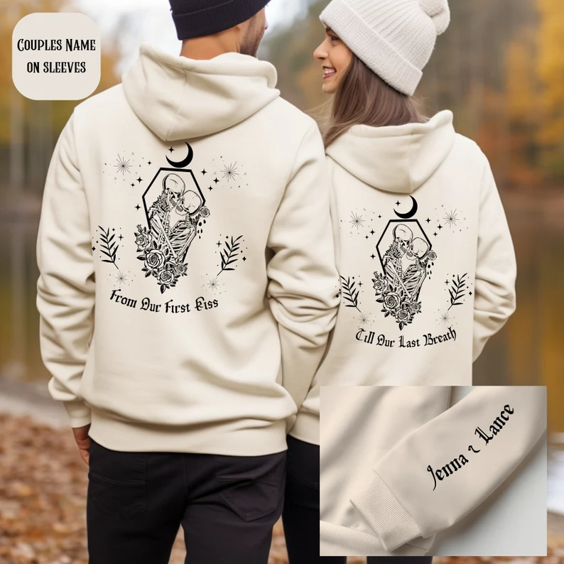 Matching Couple Hoodies From Our First Kiss Custom Embroidered Cou Line Stitch