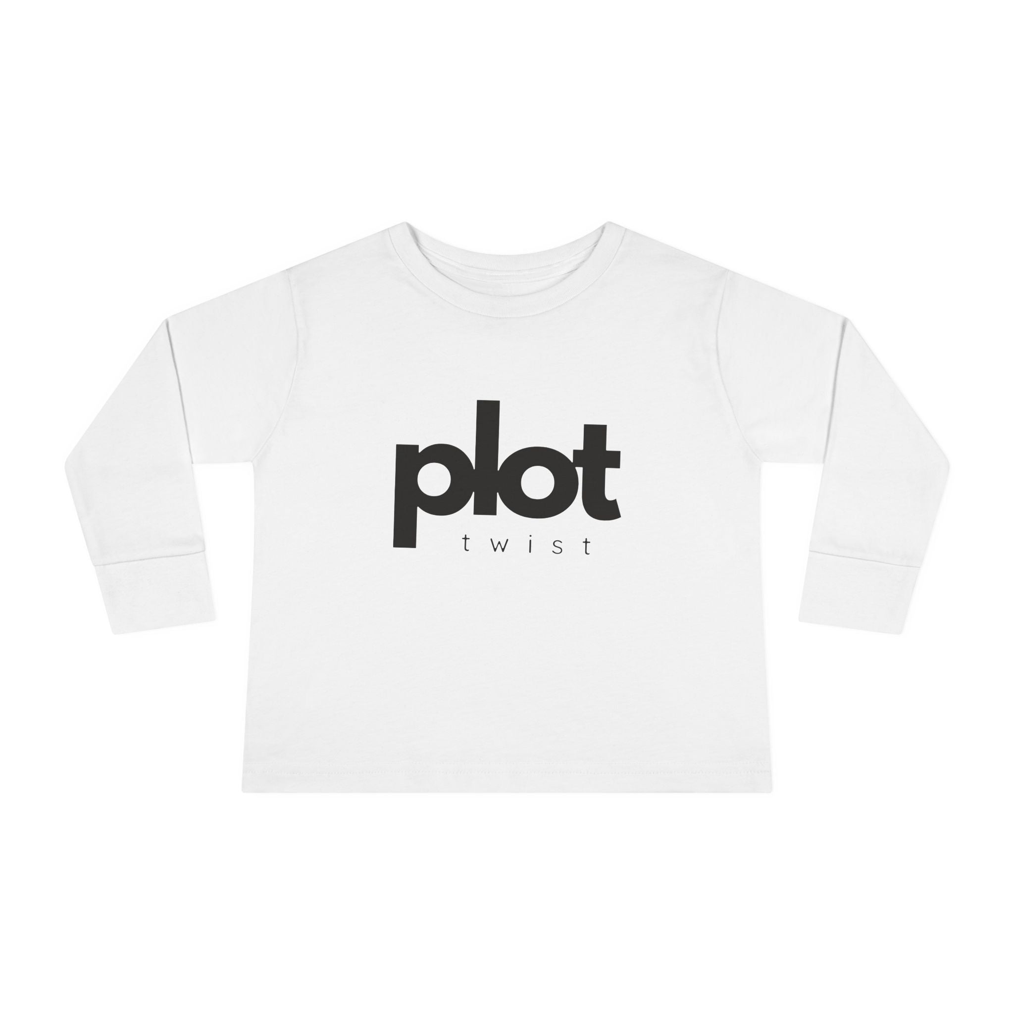 White minimalist toddler shirt with funny plot twist print