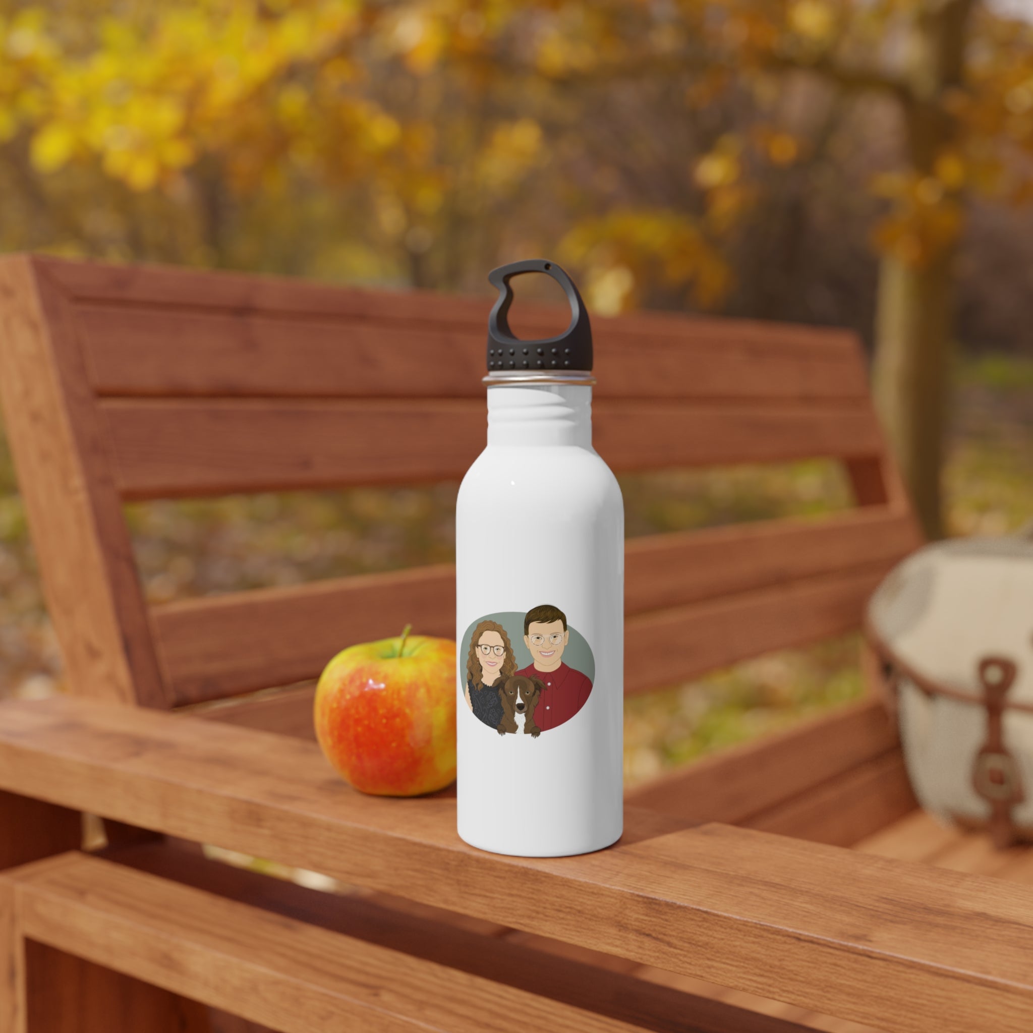 Custom Illustrated Couple and Pet Water Bottle – Personalized Gift for Pet Lovers