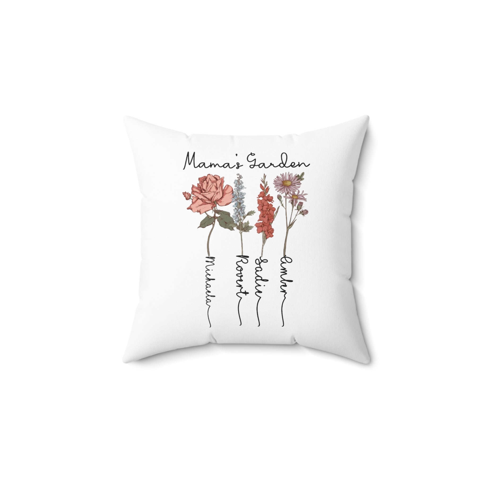 Mama's Garden Personalized Pillow with Floral Design and Names