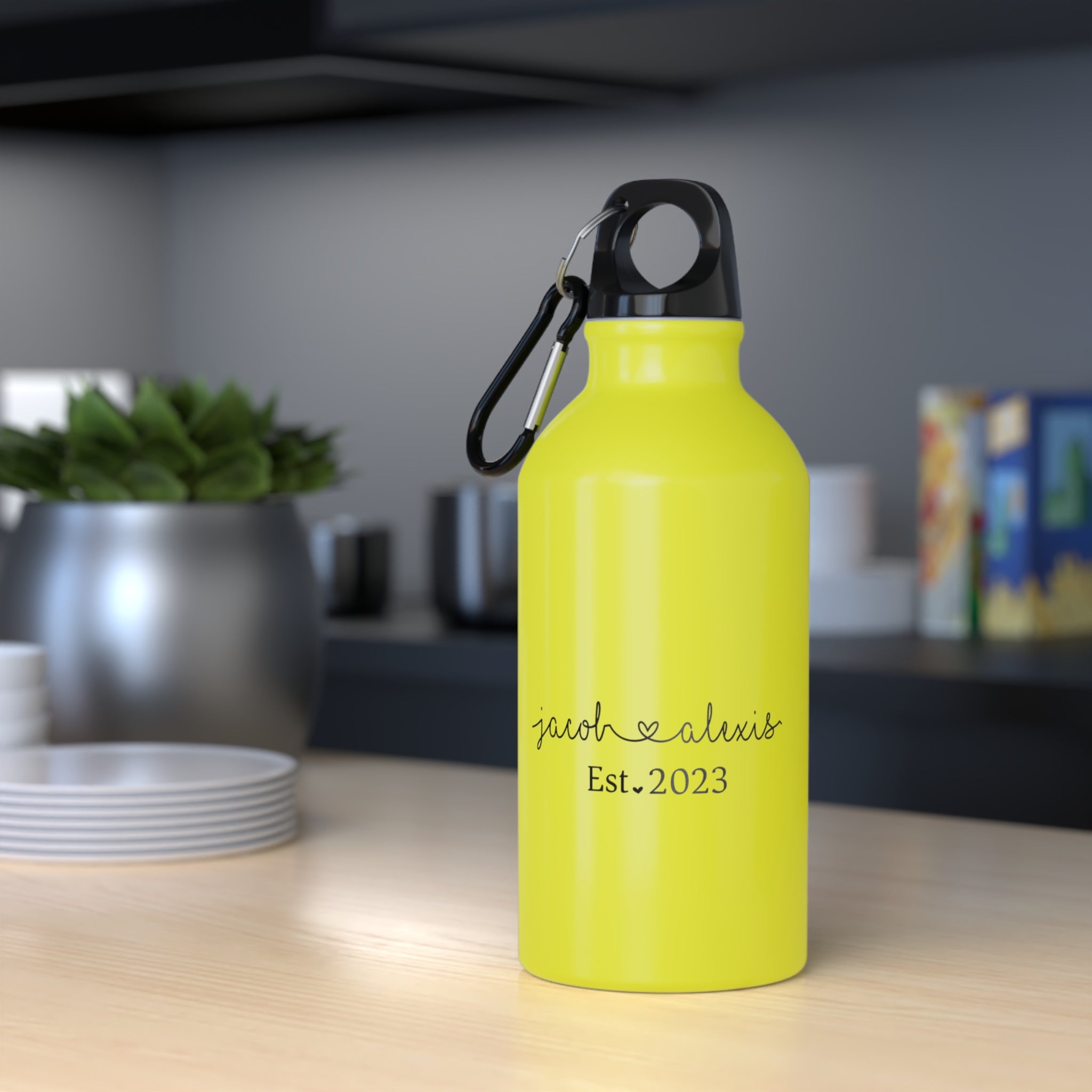 Bright yellow water bottle with name engraving, perfect for gifting