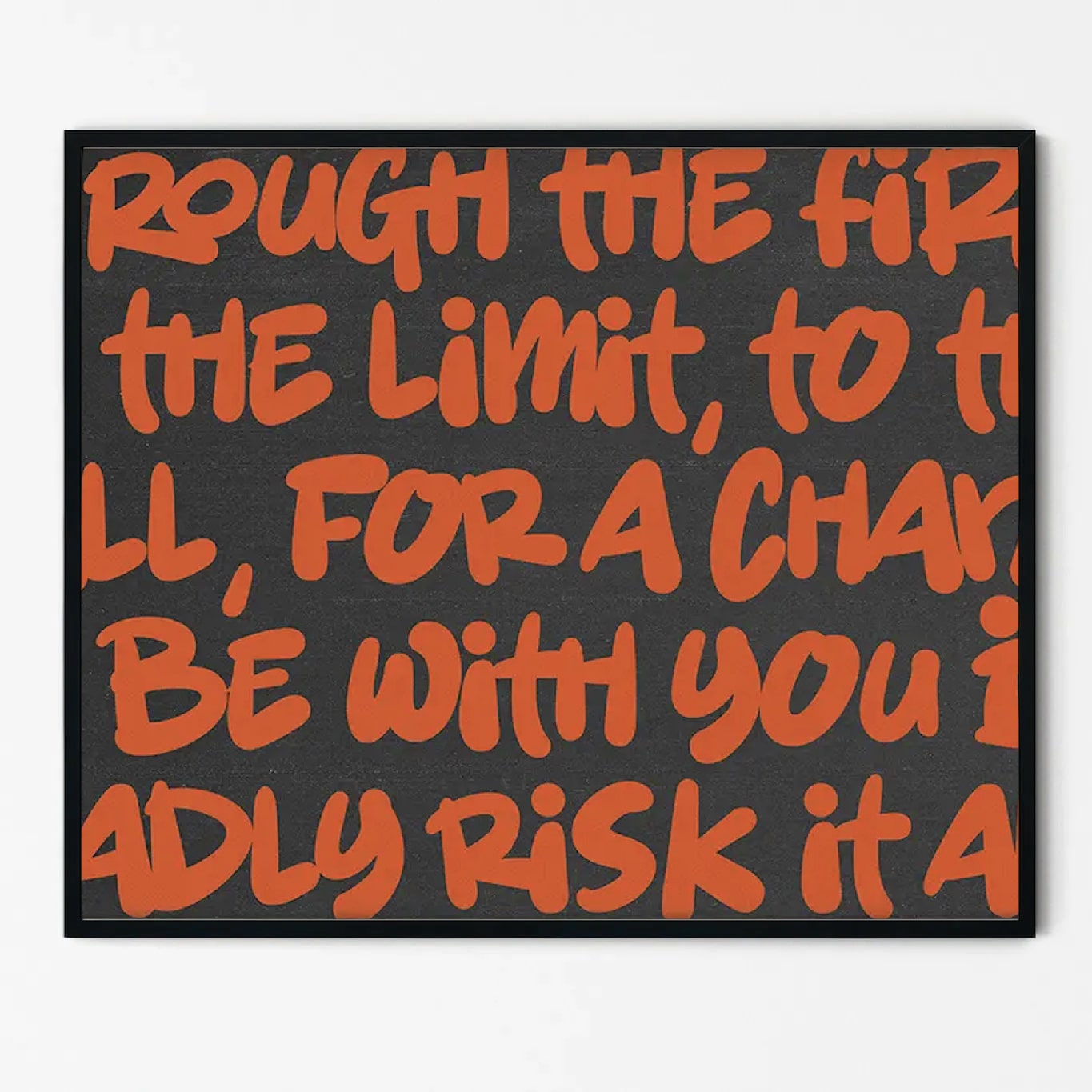 Minimalist custom canvas with striking black and white text.